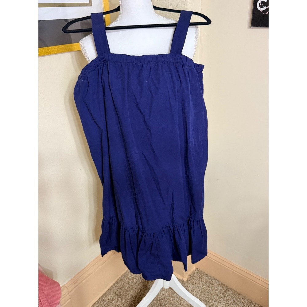 Bobi Los Angeles Square Neck Short Dress Ink Blue Ruffle Hem Mini 53D-68508 M